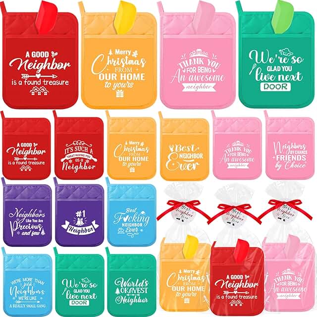 12 Christmas Neighbor Gift Sets with Pot Holders and Spatulas