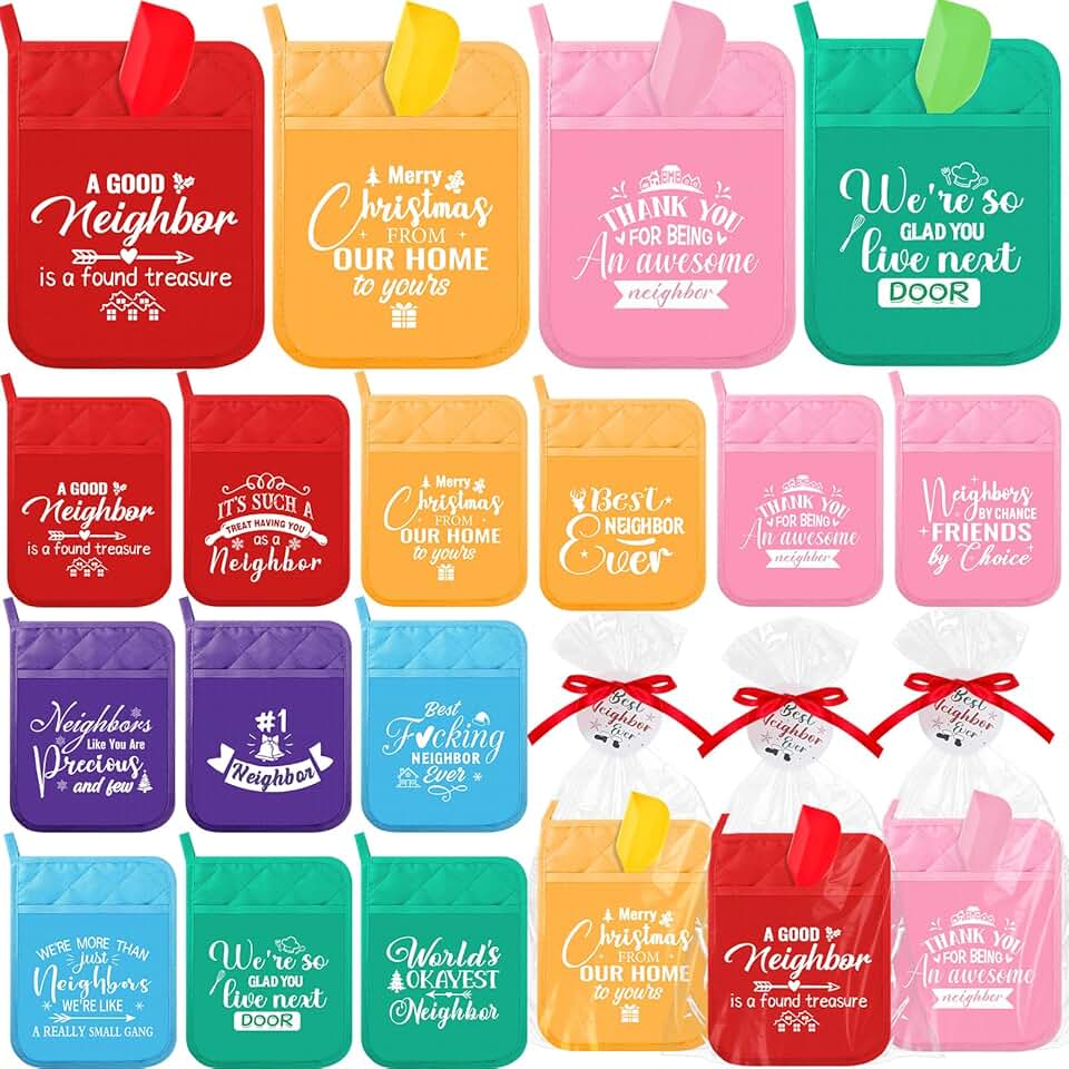 12 Christmas Neighbor Gift Sets with Pot Holders and Spatulas