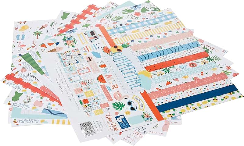 Summertime Collection Kit Paper, 12x12 Inches, Multicolor