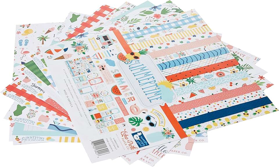 Summertime Collection Kit Paper, 12x12 Inches, Multicolor
