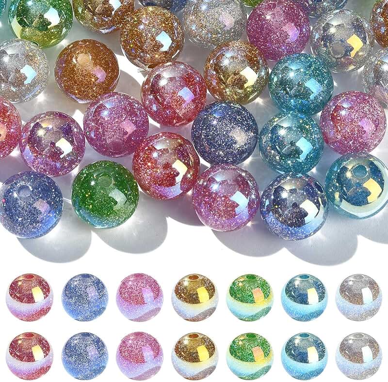 35Pcs 7-Color Iridescent Resin Bubblegum Beads