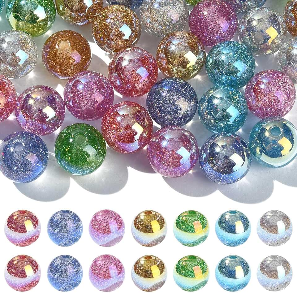 35Pcs 7-Color Iridescent Resin Bubblegum Beads