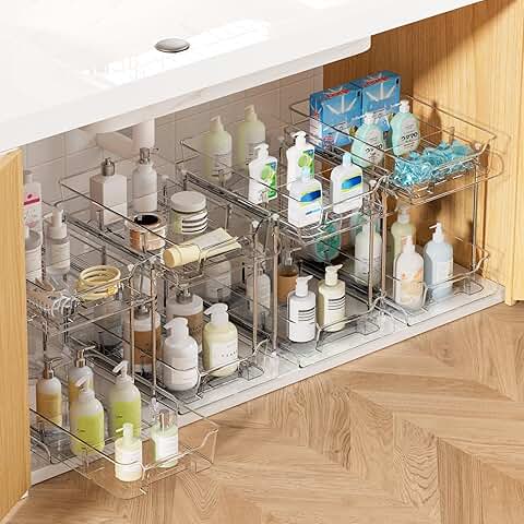 4 Pack Clear Under Sink and Pantry Organizers