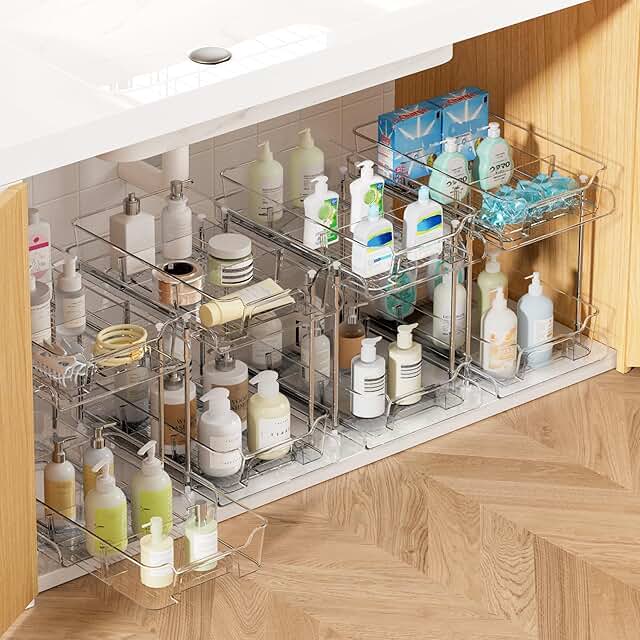 4 Pack Clear Under Sink and Pantry Organizers