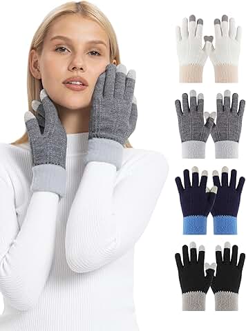 Warm Touch Screen Winter Gloves for Women, 4 Pairs