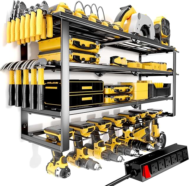 Wall Mount Power Tool Organizer with Power Strip