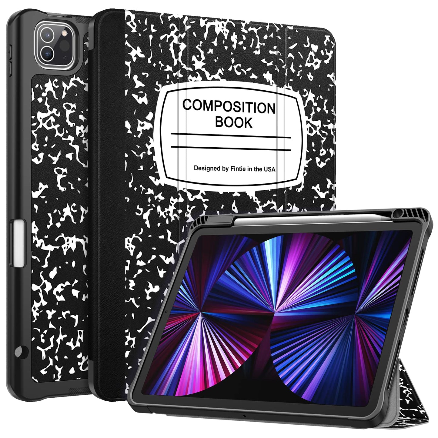 SlimShell Case for iPad Pro 11-inch (3rd Generation) 2021 - Soft Flexible TPU Stand Back Cover with Pencil Holder, Also Fit iPad Pro 11" 2nd Gen 2020 / 1st Gen 2018, Composition Book