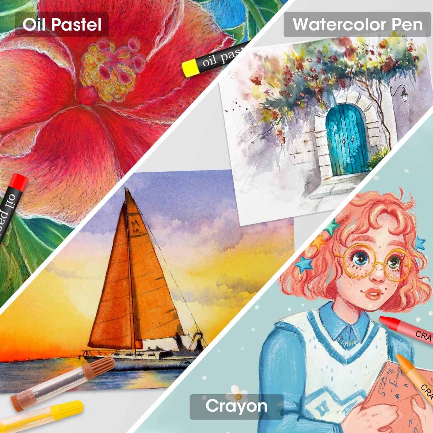 240-Piece Art Set with Double Sided Trifold Easel