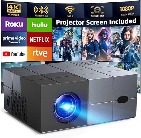 Portable WiFi 6 and Bluetooth 5.3 Outdoor Movie Projector