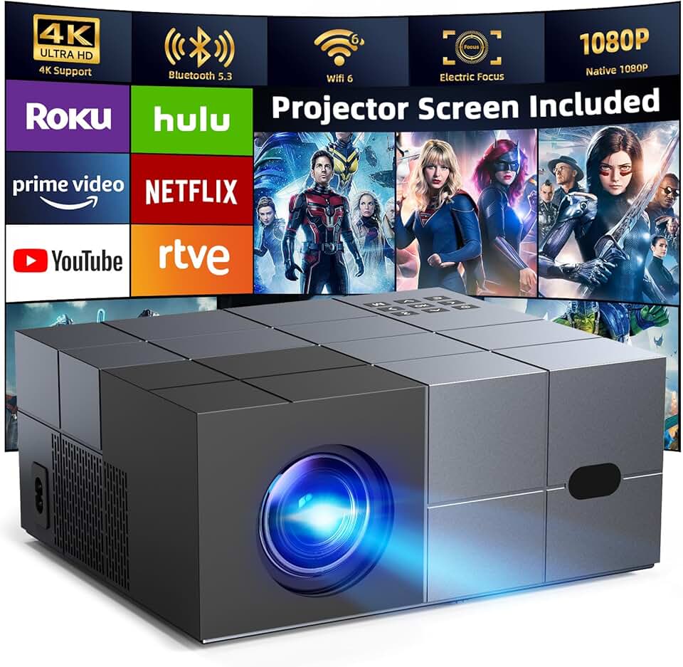 Portable WiFi 6 and Bluetooth 5.3 Outdoor Movie Projector