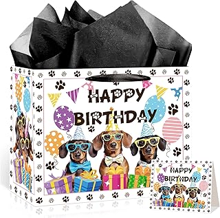 Large Dog Birthday Gift Bag Set with Tissue Paper and Card