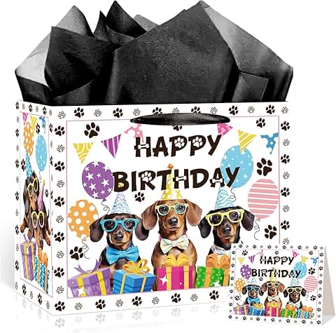 Large Dog Birthday Gift Bag Set with Tissue Paper and Card