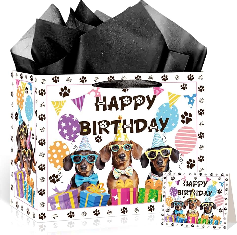 Large Dog Birthday Gift Bag Set with Tissue Paper and Card
