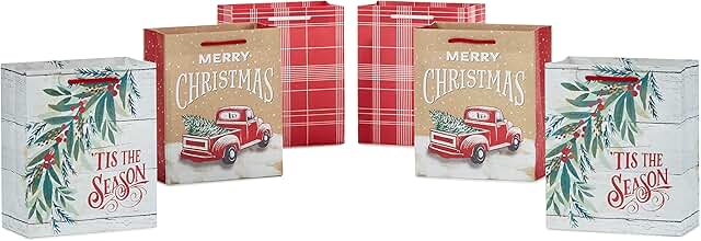 Set of 6 small rustic Christmas gift bags