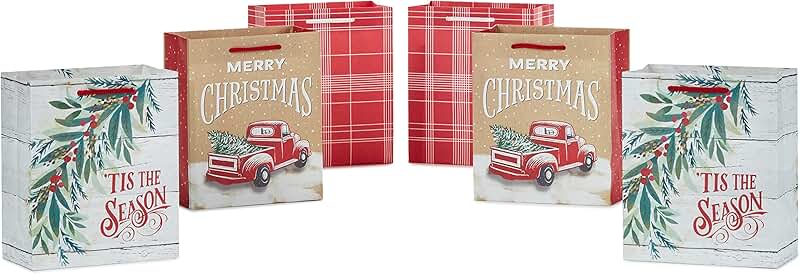 Set of 6 small rustic Christmas gift bags