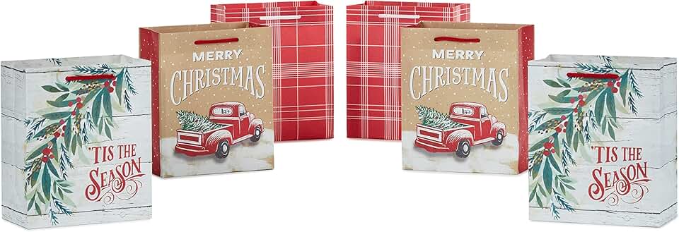 Set of 6 small rustic Christmas gift bags