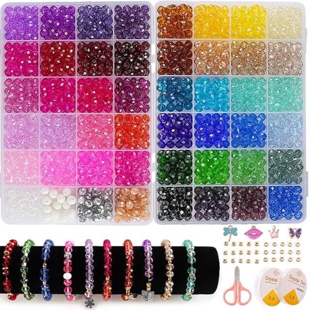 48-Color Faceted Glass Beads Set for Jewelry Making