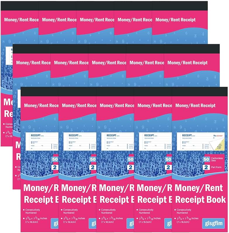 15-Pad Receipt Book with Carbon Copies, 50 Sets