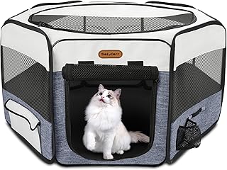 Portable Foldable Dog and Cat Playpen with Mesh Cover
