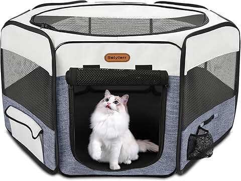 Portable Foldable Dog and Cat Playpen with Mesh Cover