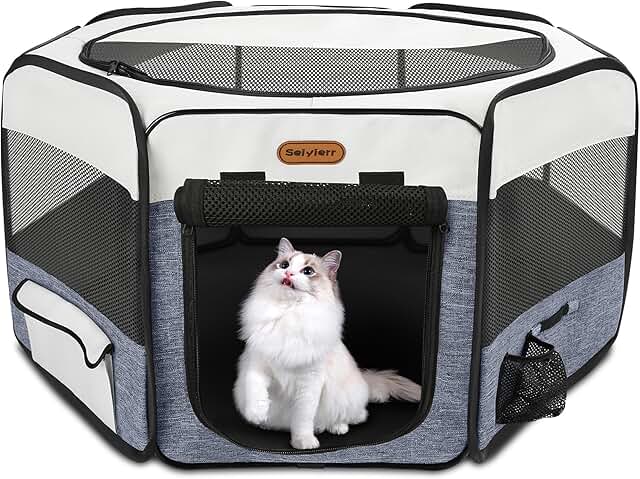 Portable Foldable Dog and Cat Playpen with Mesh Cover