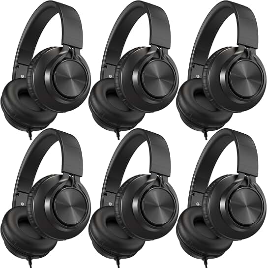 Kids wired headphones with microphone, 6-pack
