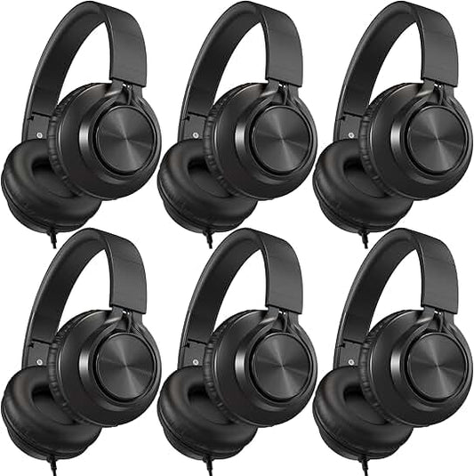 Kids wired headphones with microphone, 6-pack