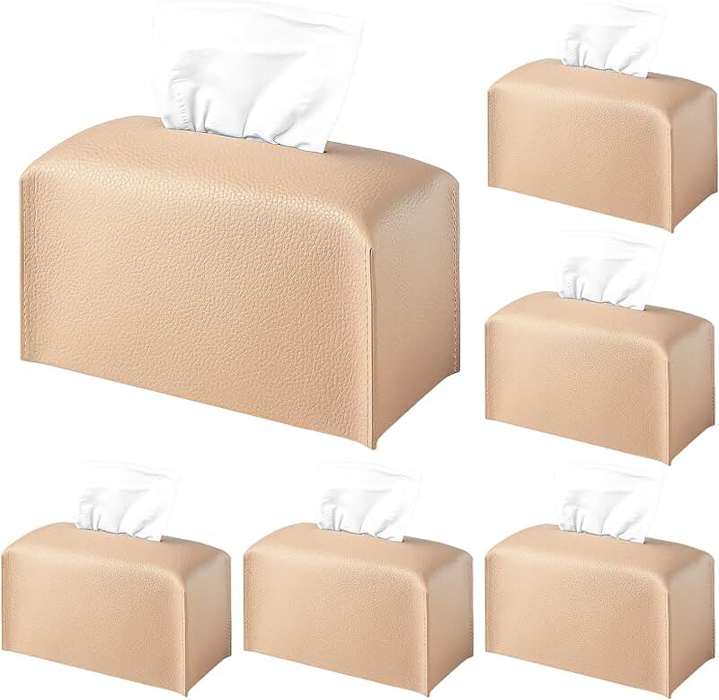 Six Beige Rectangular Tissue Box Covers
