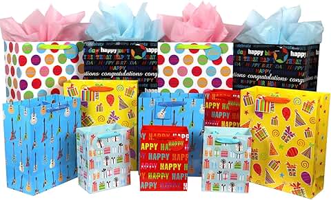 Set of 12 assorted gift bags in various sizes