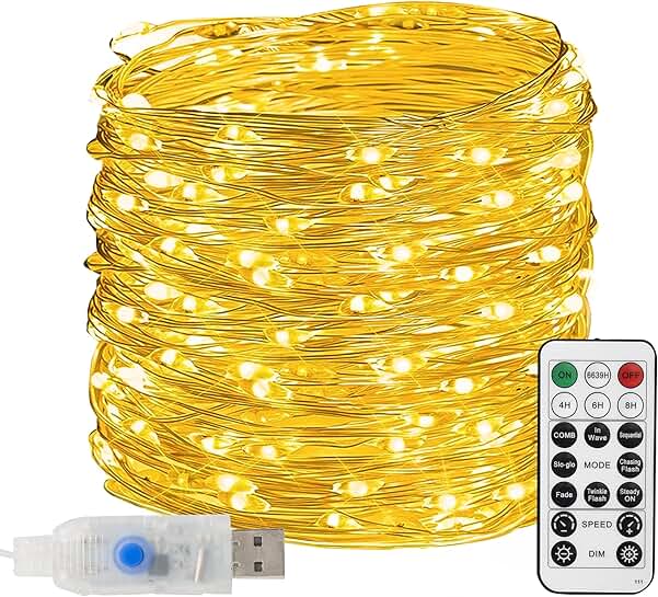 66 ft 200 LED Warm White Fairy Lights with Remote and Timer