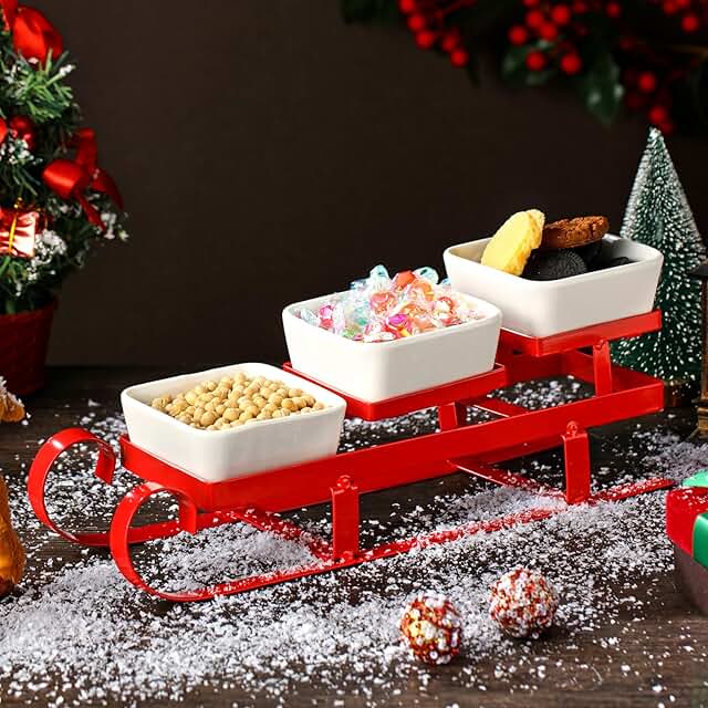 Four Christmas Sleigh Serving Bowls and Dishes