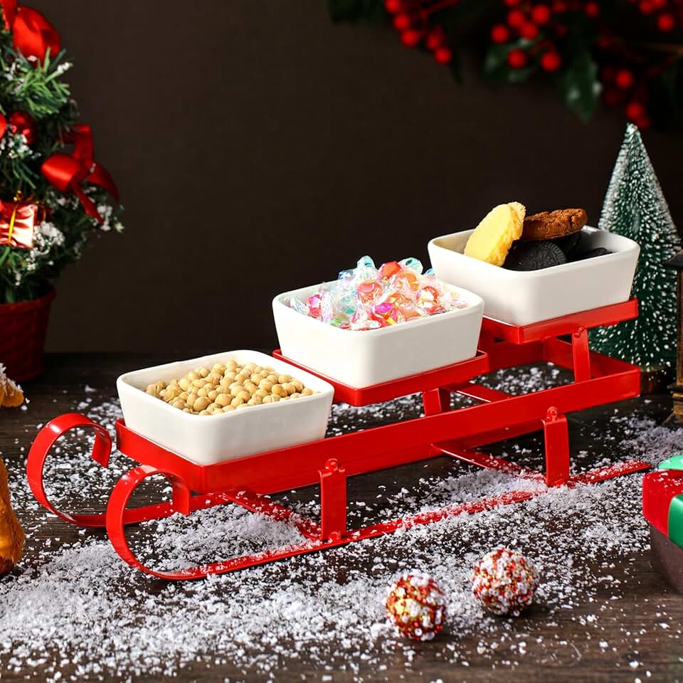 Four Christmas Sleigh Serving Bowls and Dishes