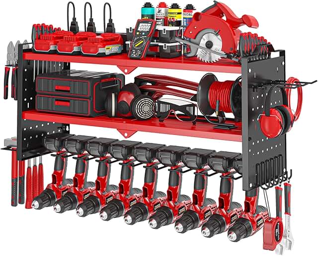 Wall Mount Power Tool Organizer with 9 Drill Holders
