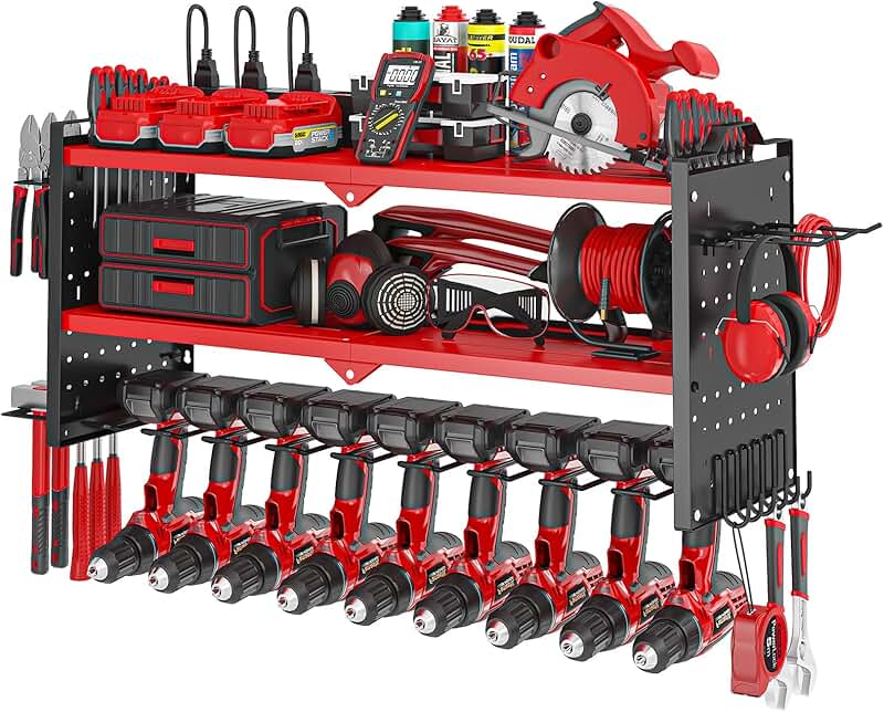 Wall Mount Power Tool Organizer with 9 Drill Holders