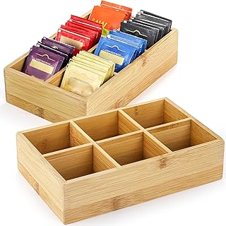 Two-Pack Bamboo Tea Bag Organizers with Six Compartments