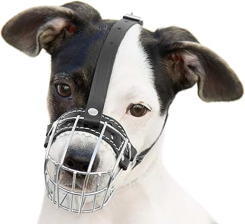 Dog Metal Muzzle with Adjustable Leather Straps