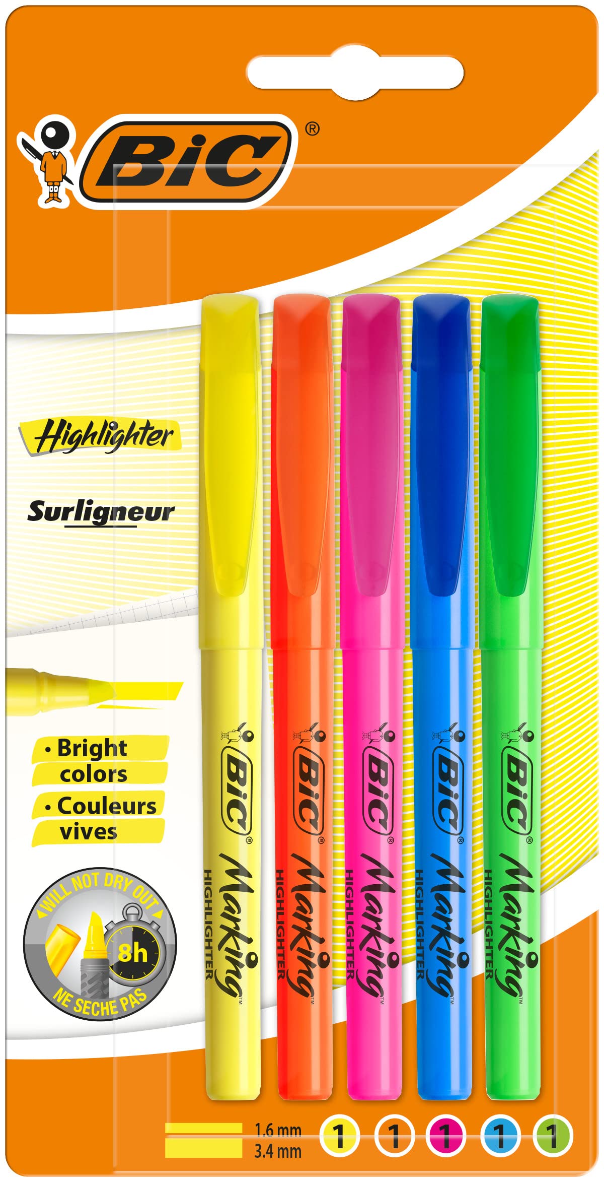 Set of 5 Assorted Color Highlighters