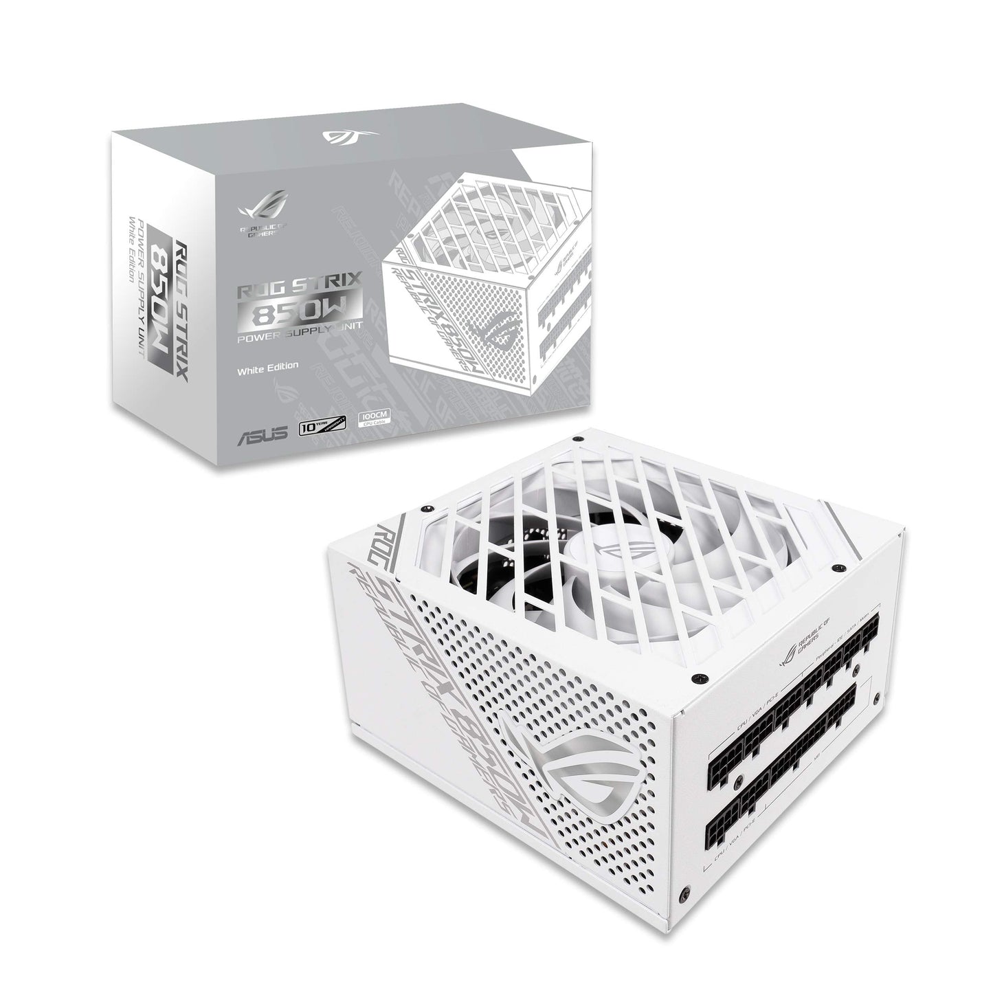 ROG Strix 850W White Edition PSU, Power Supply (ROG heatsinks, Axial-tech Fan Design, Dual Ball Fan Bearings, 0dB Technology, 80 Plus Gold Certification, Fully Modular Cables, 10-Year Warranty)