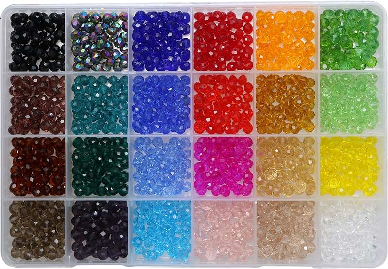 24 Colors 6mm Crystal Beads for Jewelry Making, 1200 Pieces