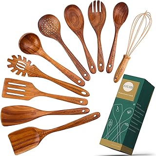 10 Wooden Cooking Spoons Set for Kitchen
