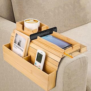 Foldable Bamboo Couch Arm Tray with Cup Holder