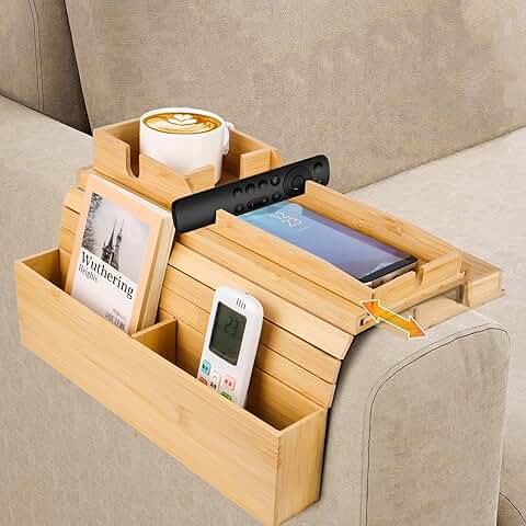 Foldable Bamboo Couch Arm Tray with Cup Holder