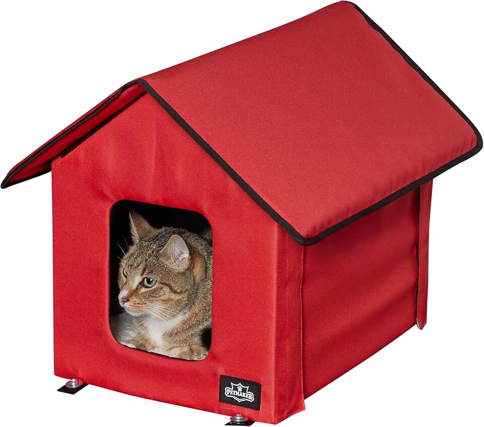 Heated Cat House with Double Doors and Cover