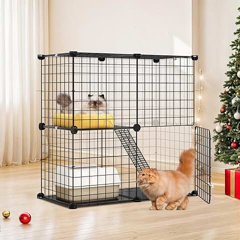 Indoor 2-Tier Cat Cage and Playpen for Small Pets