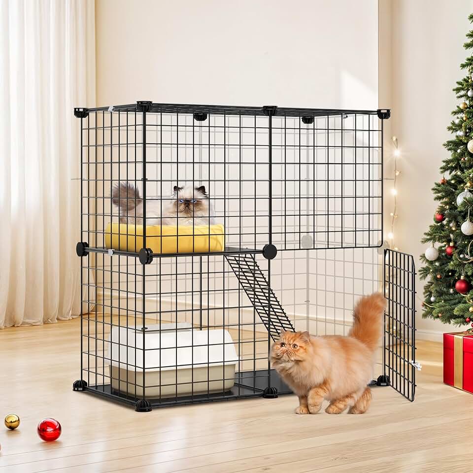Indoor 2-Tier Cat Cage and Playpen for Small Pets