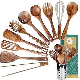 Kitchen Utensil Set with Holder and Wooden Spoons