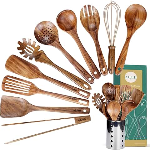 Kitchen Utensil Set with Holder and Wooden Spoons