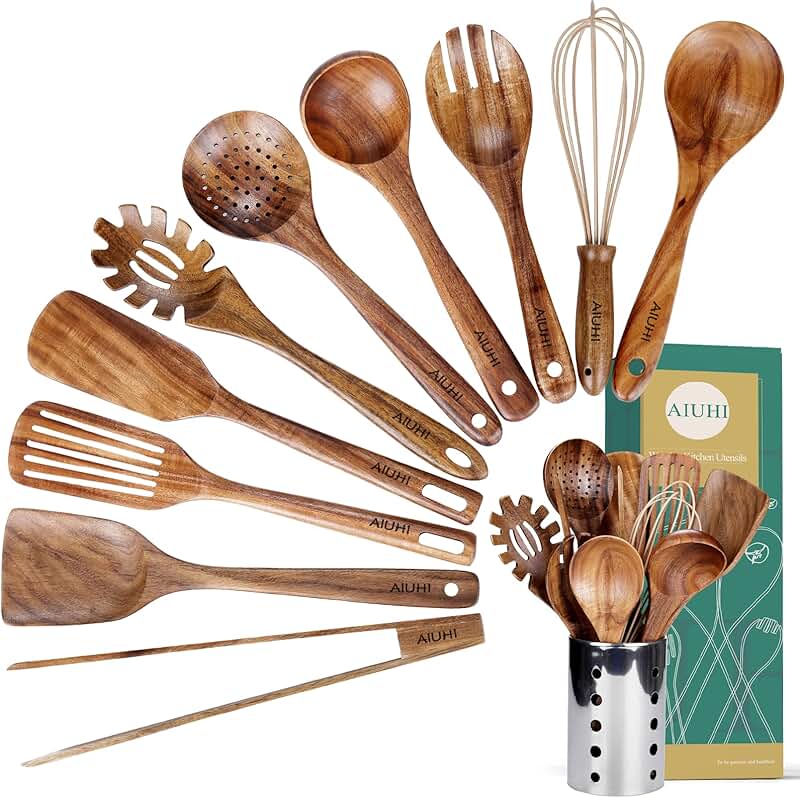 Kitchen Utensil Set with Holder and Wooden Spoons