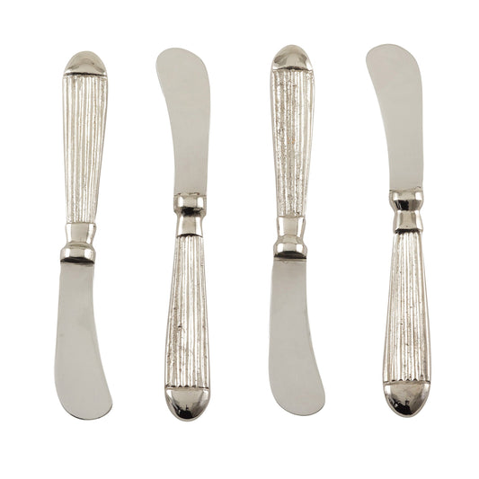 Ribbed Design Stainless Steel Cocktail Knife-Set of 4, 3" x 8", Silver