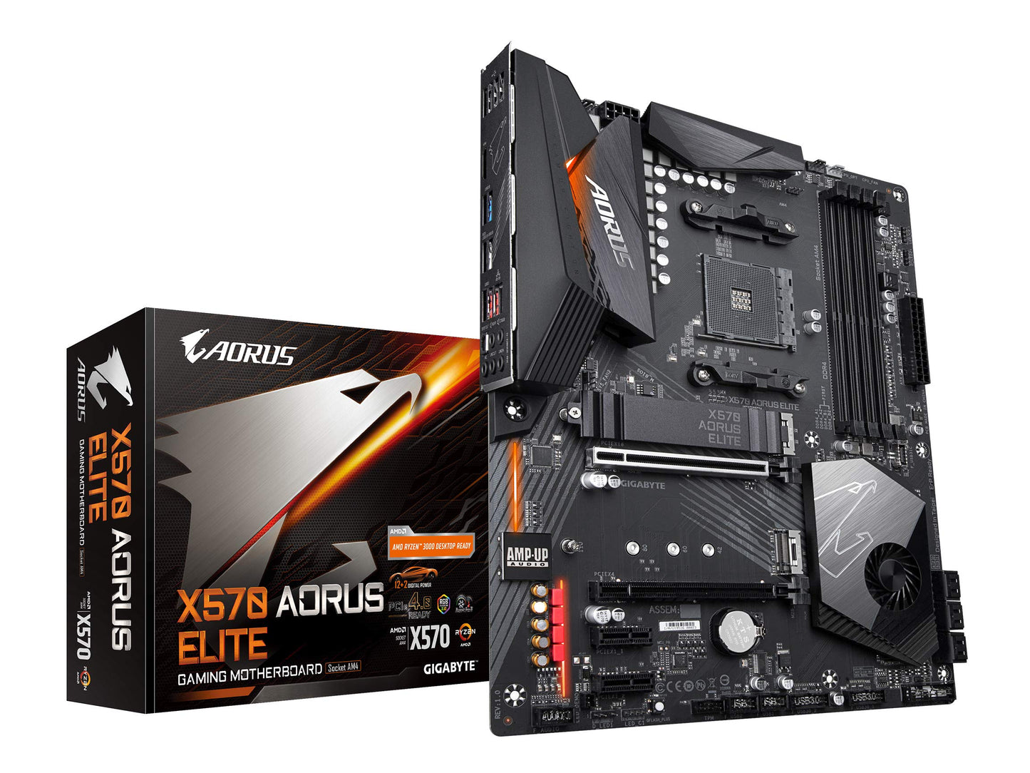 X570 AORUS Elite (AMD Ryzen 3000/X570/ATX/PCIe4.0/DDR4/USB3.1/Realtek ALC1200/Front USB Type-C/RGB Fusion 2.0/M.2 Thermal Guard/Gaming Motherboard)